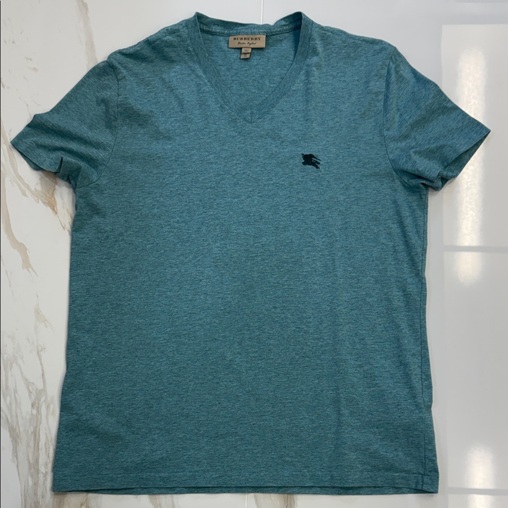 Burberry Teal V-Neck T-Shirt